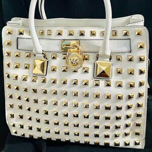 Michael Kors White purse with Metallic Gold Studs